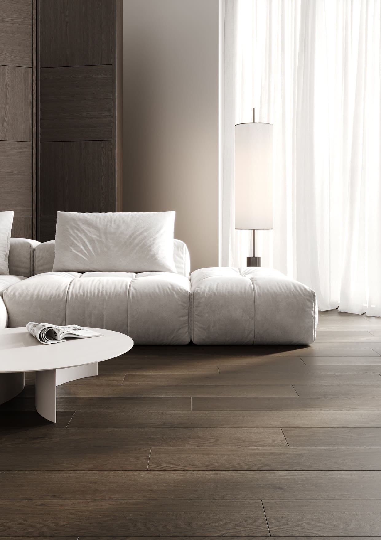 Кварцвиниловый SPC ламинат Fargo Bevel Дуб Латина 50-2123-47 1220×182×6 фото в интерьере